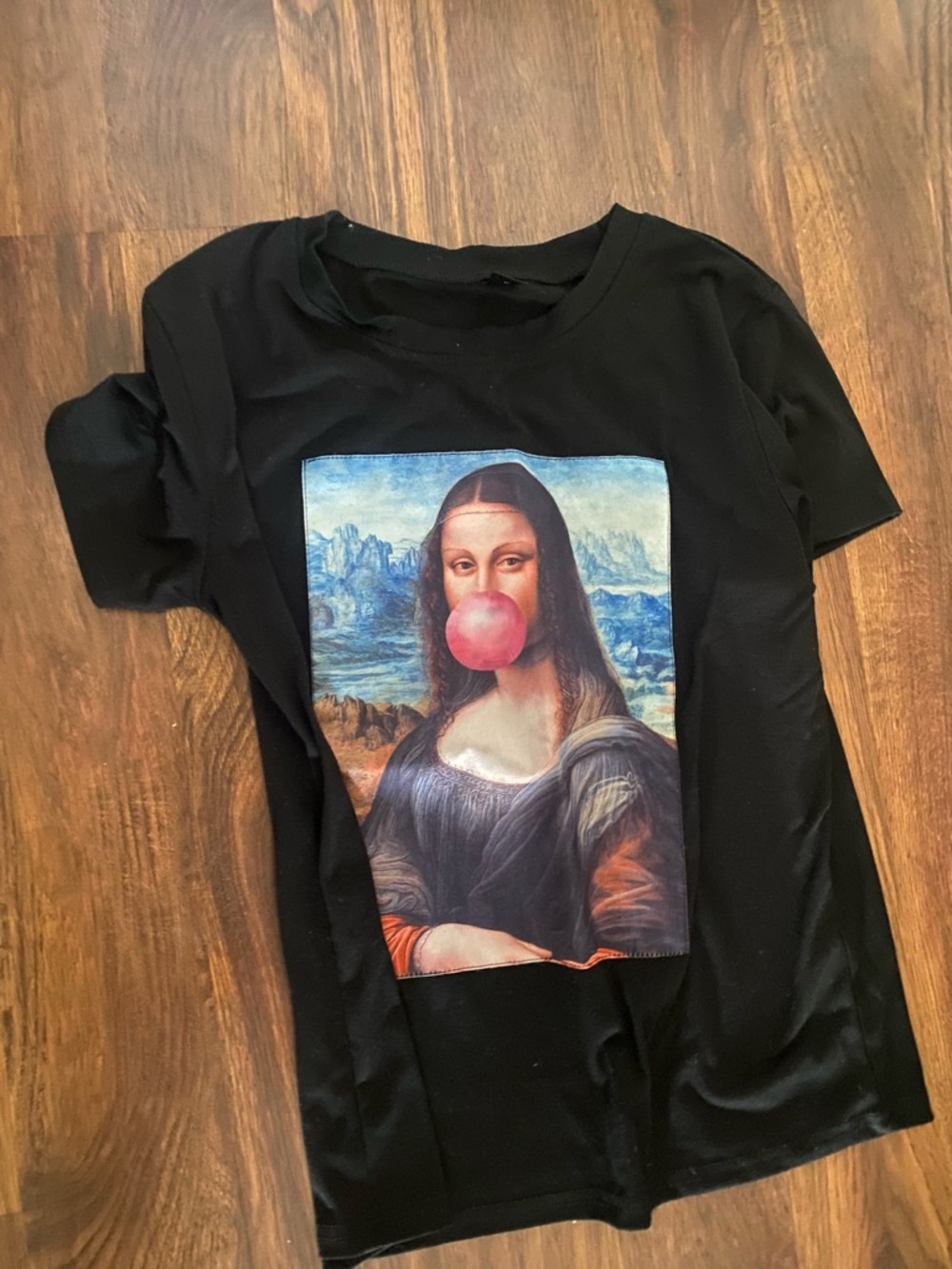 Black T-Shirt with Mona Lisa Graphic